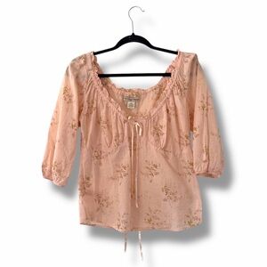 Ralph Lauren Floral Milkmaid Renaissance Babydoll Top Soft Girl Ruffles Medium